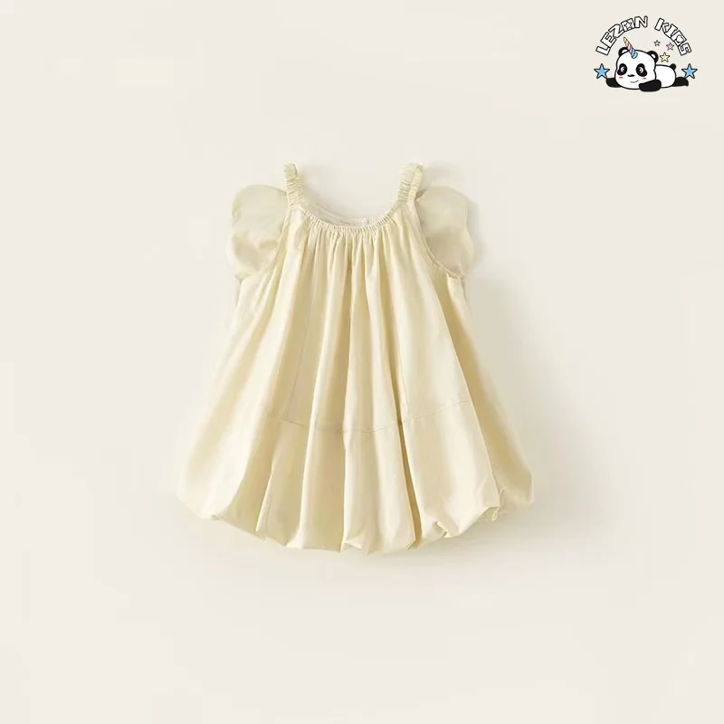 LEZONKIDS - New Product Idear Sweet Big Bow Wing Spaghetti Strap Customized Flower Kids Dresses for Girls